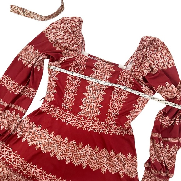 NEW Hale Bob Women's Grazia Jersey Mini Dress Red Print Belted Balloon Sleeve M - Picture 3 of 9